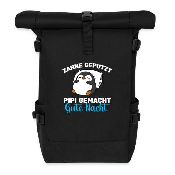 Pinguin Schlafshirt Pinguin Gute Nacht - Rolltop Rucksack - Schwarz - Vorne