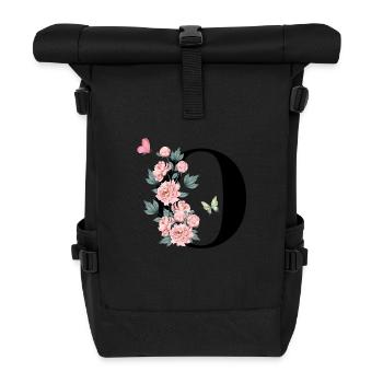 Lettre o fleurs rose - Sac à dos roll top - noir - Devant