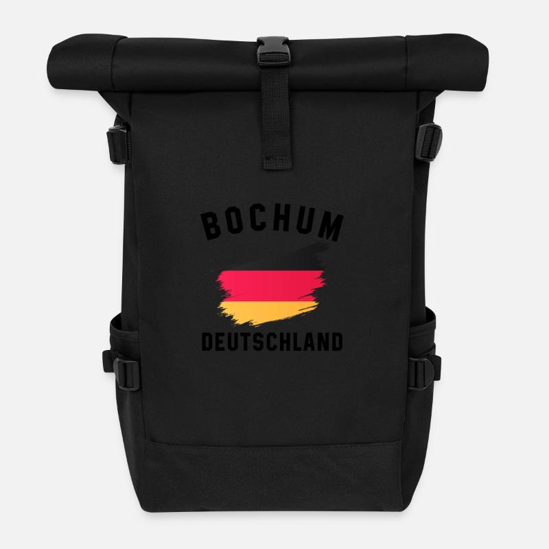 Germany Flag - Brush Stroke Look - Roll Top Backpack - black
