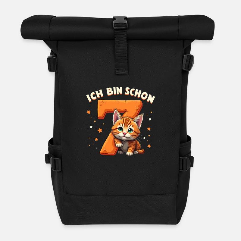 7. Geburtstag - Ich bin schon 7 Jahre - Rolltop Rucksack - Schwarz