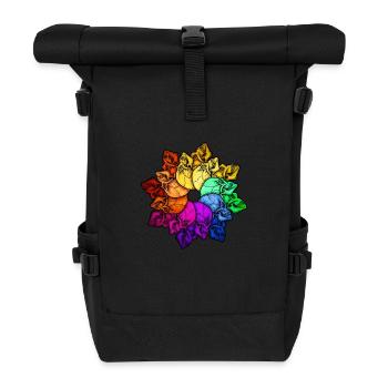 Regenbogen Schädel - Rolltop Rucksack - Schwarz - Vorne