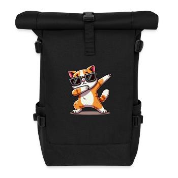 cat comic dabbing - Roll Top Backpack - black - Front