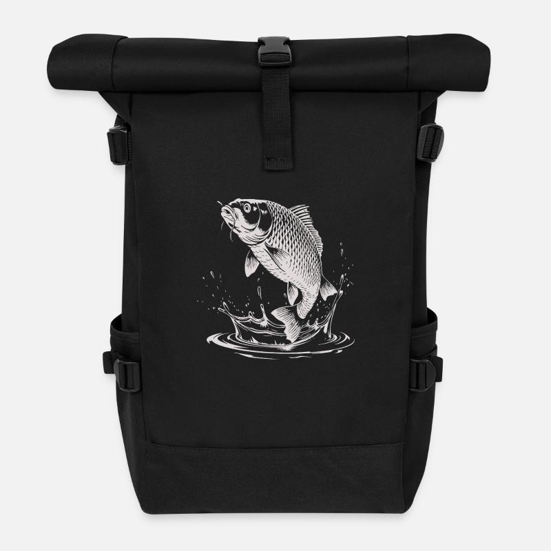 Carp with water splash for anglers - Roll Top Backpack - black