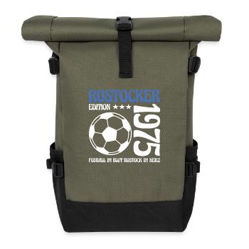 Rostocker Geburtstag 1975 Fußball Geschenk - Rolltop Rucksack - Olive/Schwarz - Vorne