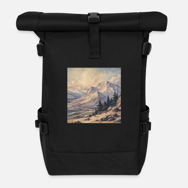 Wanderer im goldenen Gebirge - Rolltop Rucksack - Schwarz