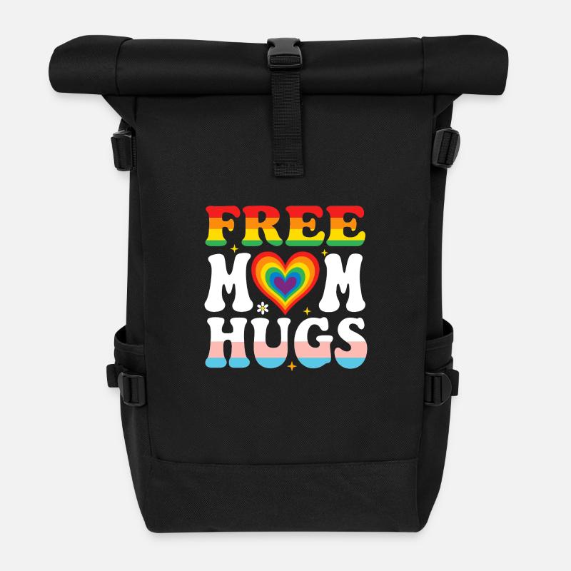 Colorful "Free Mom Hugs" Rainbow Pride - Roll Top Backpack - black