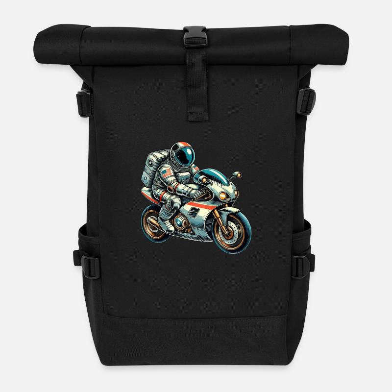 Astronaut Motorrad - Rolltop Rucksack - Schwarz
