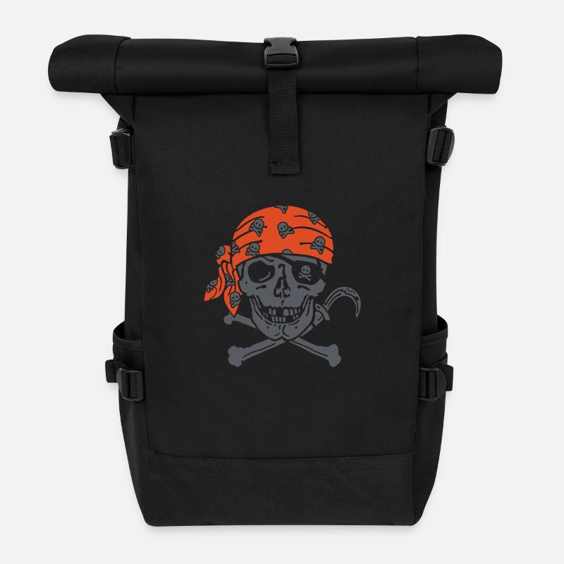Piratenschädel - Rolltop Rucksack - Schwarz