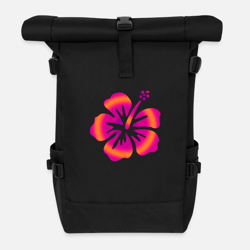 Hibiscus rose - Sac à dos roll top - noir
