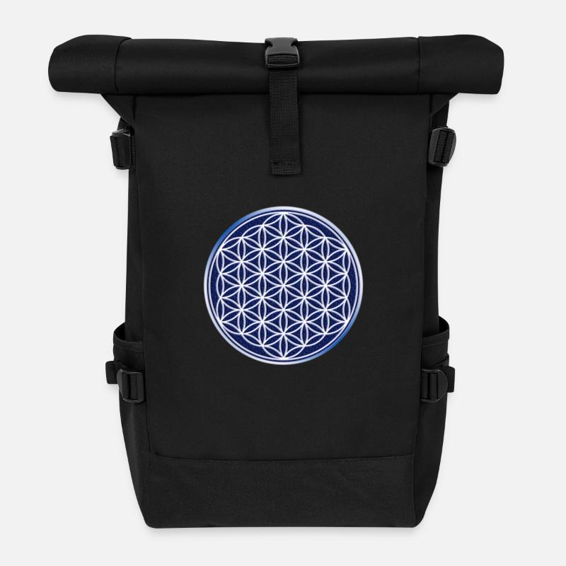Die Blume des Lebens im Sternenhimmel - Rolltop Rucksack - Schwarz