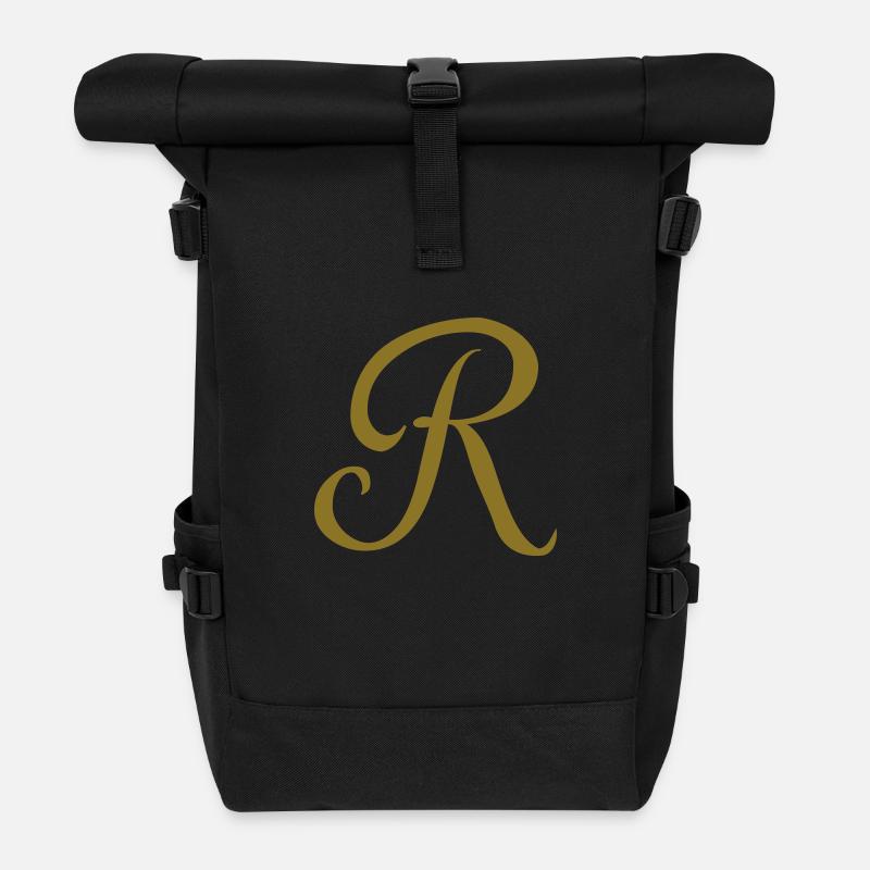 Buchstabe R - Rolltop Rucksack - Schwarz