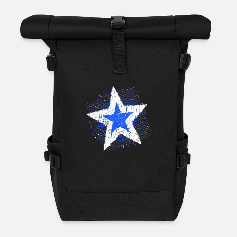 Big Star (Stern, weiß/blau) - Rolltop Rucksack - Schwarz