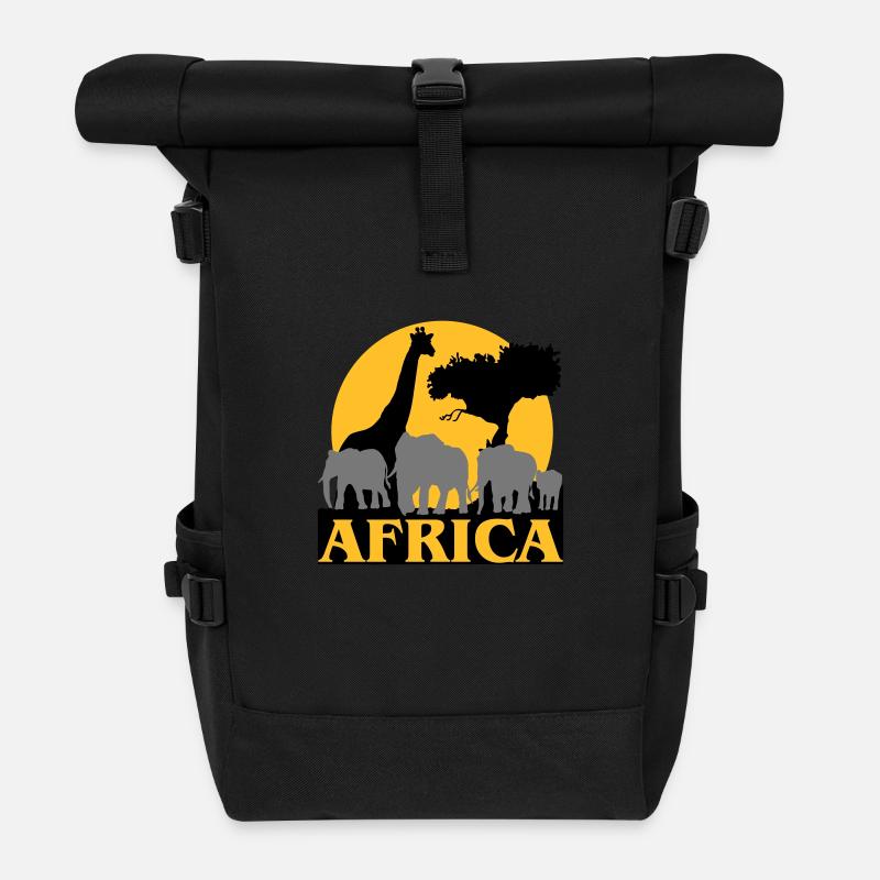 Afrique - Coucher de soleil dans la savane - Sac à dos roll top - noir