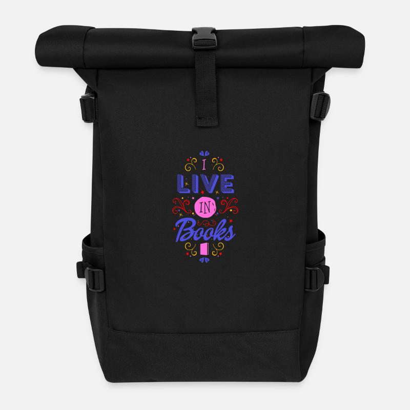 I live in books - Roll Top Backpack - black