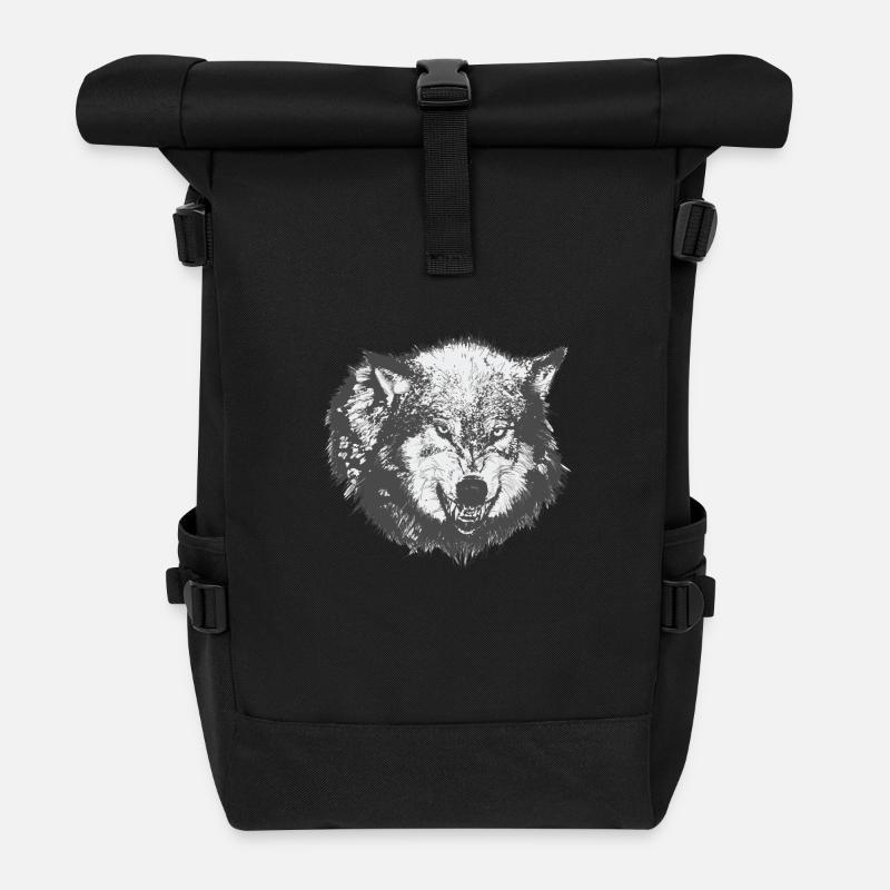 wolf - Roll Top Backpack - black