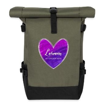 Lehrerin mit großem Herz - Rolltop Rucksack - Olive/Schwarz - Vorne