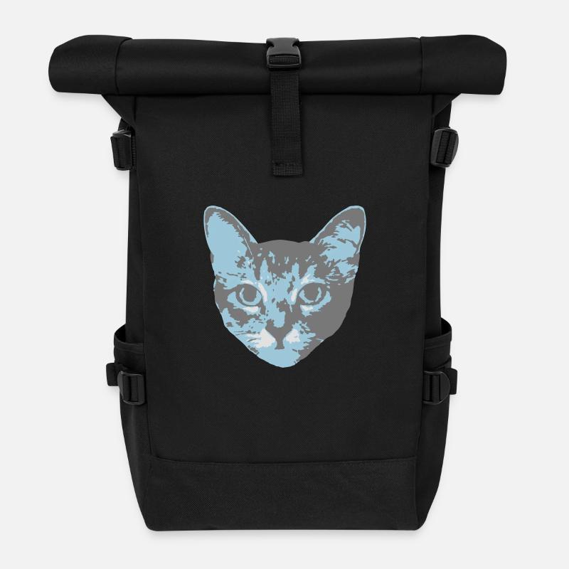 cat face - Rolltop Rucksack - Schwarz