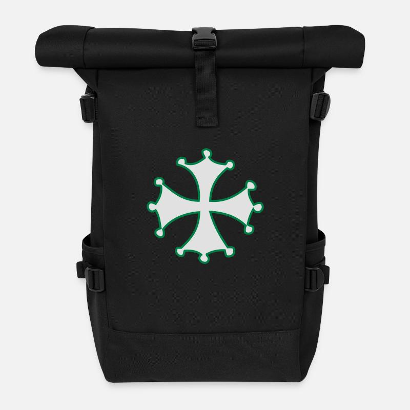 croix occitanne verte - Sac à dos roll top - noir