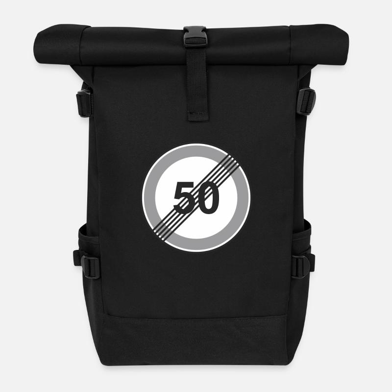 Road Sign 50 restriction - Roll Top Backpack - black