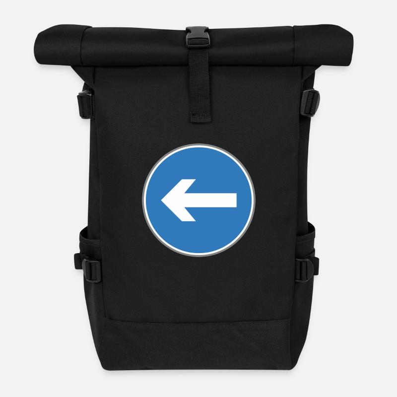 Verkehrsschild links blauen Pfeil - Rolltop Rucksack - Schwarz