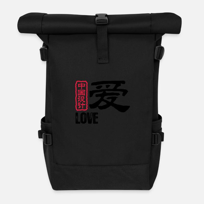 Chinesische Wörter: Liebe - Rolltop Rucksack - Schwarz