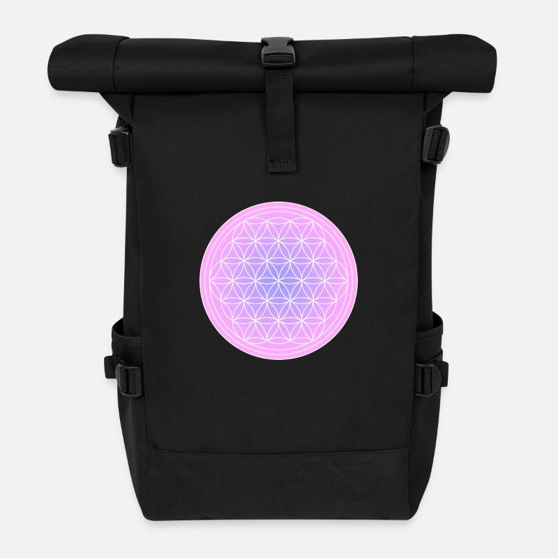 Fleur de vie rose pourpre - Sac à dos roll top - noir