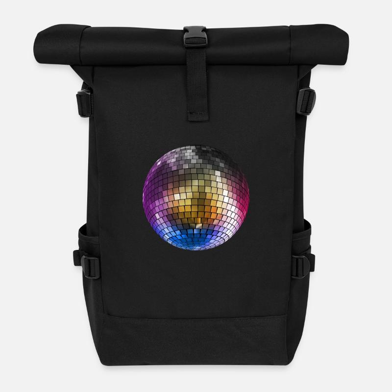 Diskokugel Mirrorball farbig - Rolltop Rucksack - Schwarz