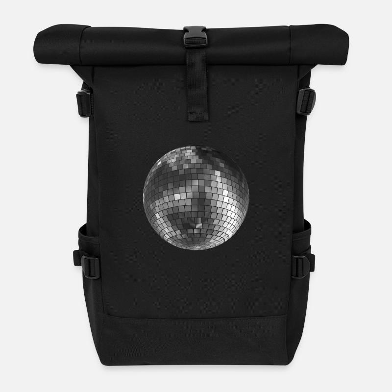 Diskokugel Mirrorball silber - Rolltop Rucksack - Schwarz
