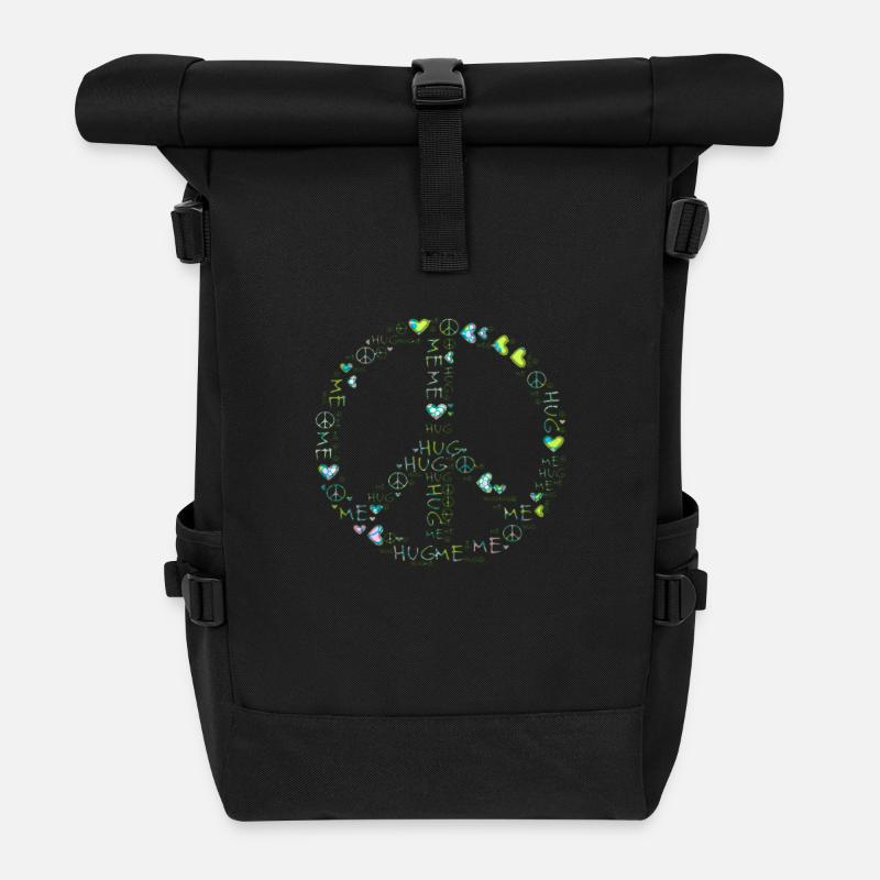 hug me - peace - Rolltop Rucksack - Schwarz