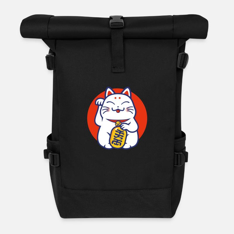 Lucky cat - Maneki-neko - Sac à dos roll top - noir