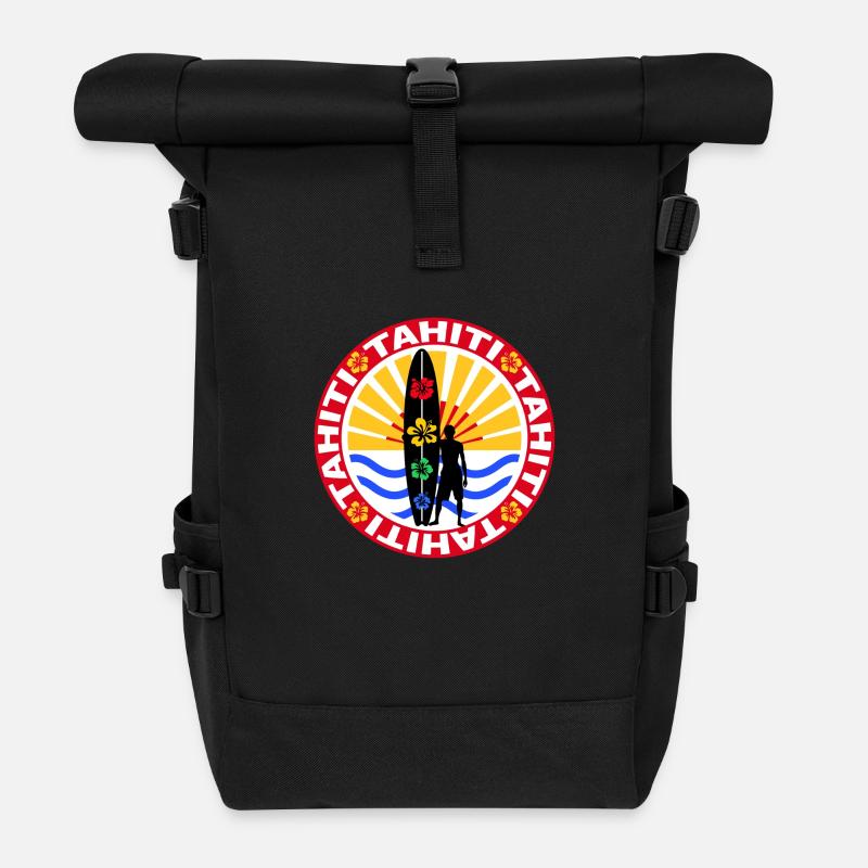 tahiti surfing design - Sac à dos roll top - noir