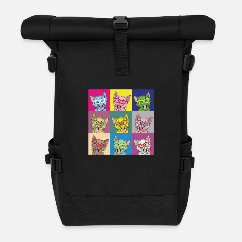 Katzen Pop Art - Rolltop Rucksack - Schwarz