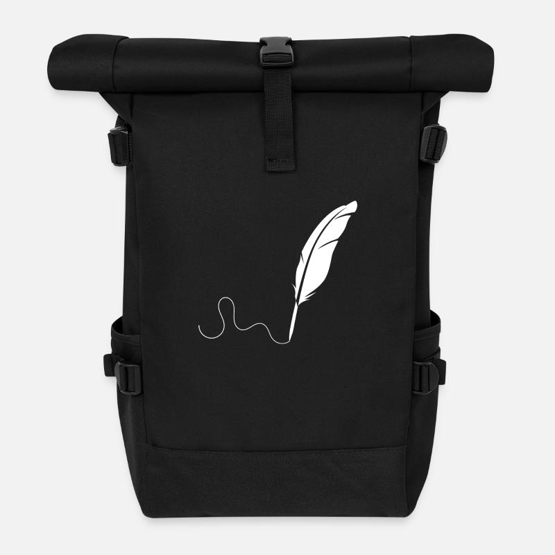 Weisse Feder - Rolltop Rucksack - Schwarz