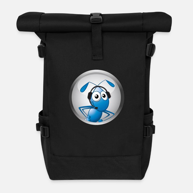 Ant with headset - Roll Top Backpack - black