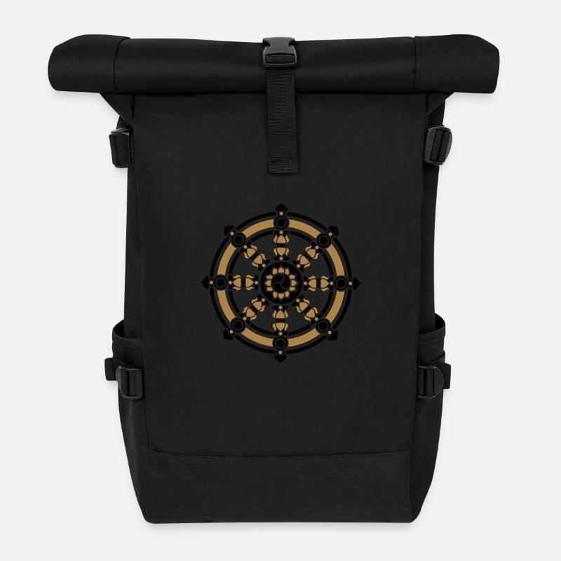 Roue de Dharma, symbole bonne chance, bouddhisme, - Sac à dos roll top - noir