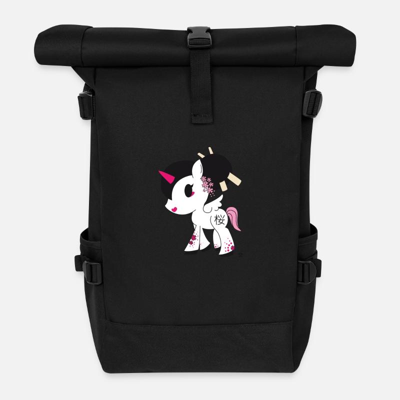 Unicorn - Licorne : Sakura - Roll Top Backpack - black