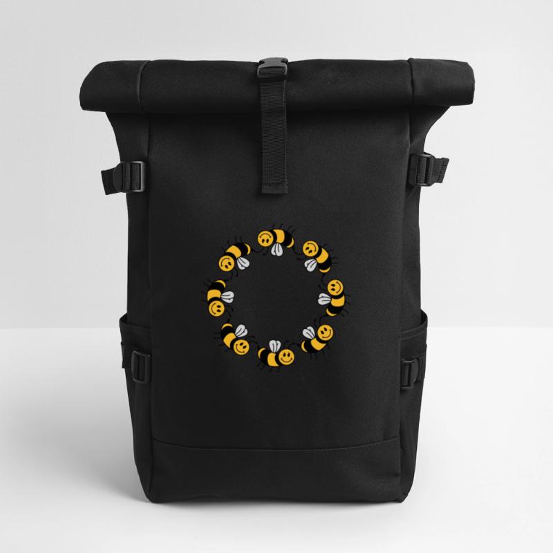 Funny bee circle pattern Roll Top Backpack