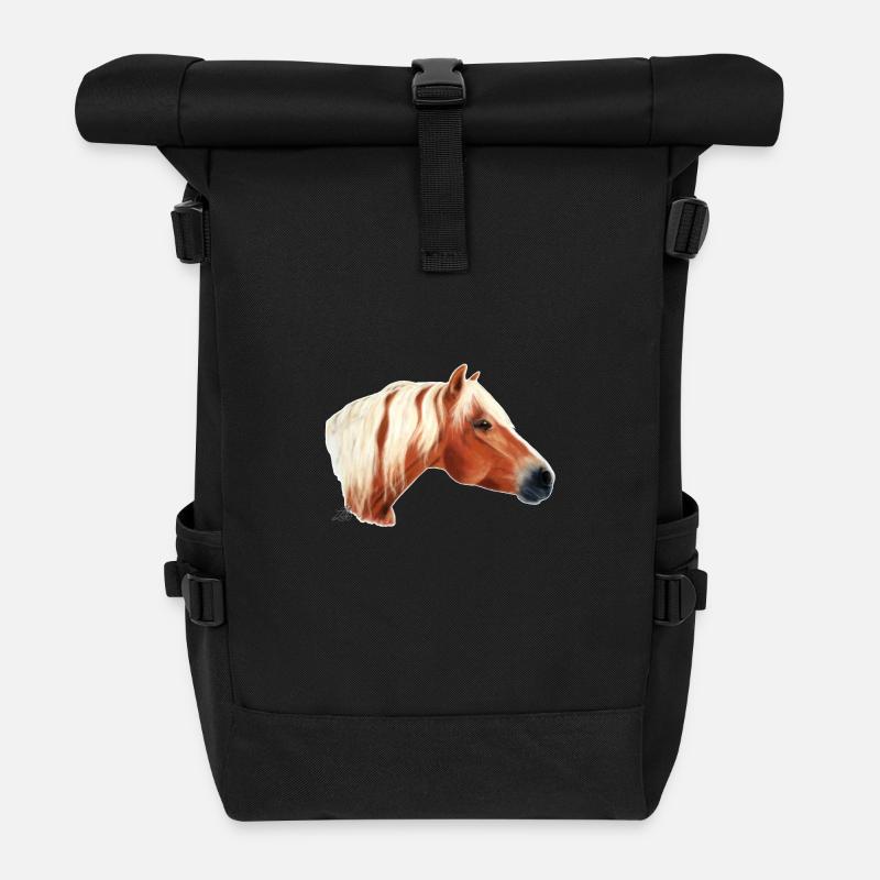 Haflinger Pferd / horse - Roll Top Backpack - black