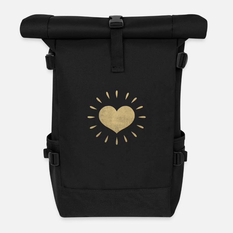 Goldenes Herz mit Strahlen - Rolltop Rucksack - Schwarz