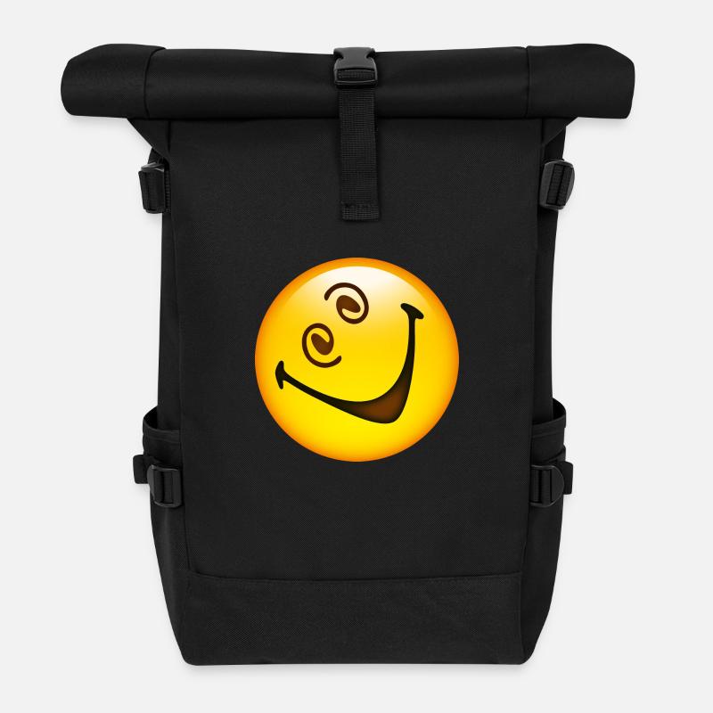 Smiley Glossy Crazy Happy - Rolltop Rucksack - Schwarz