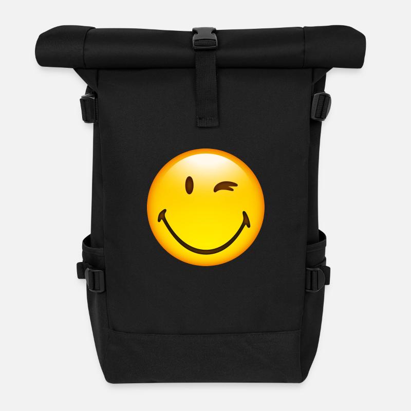 Smiley Glossy Happy Blink - Rolltop Rucksack - Schwarz