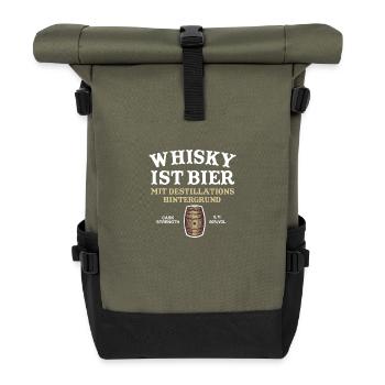 Whisky ist Bier cooler Spruch - Rolltop Rucksack - Olive/Schwarz - Vorne