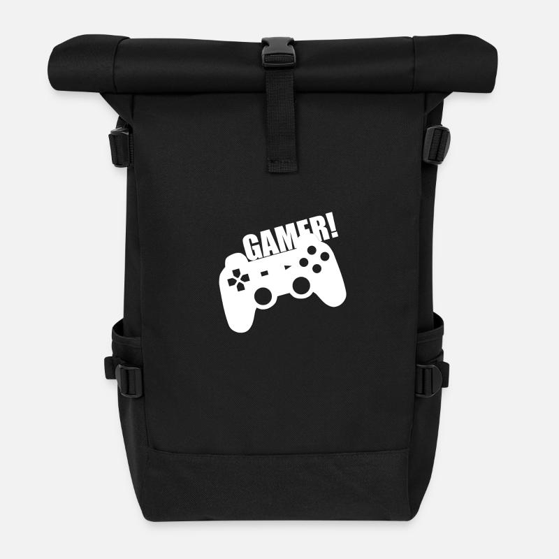Gamer Games Console Video Games PC Controller - Roll Top Backpack - black