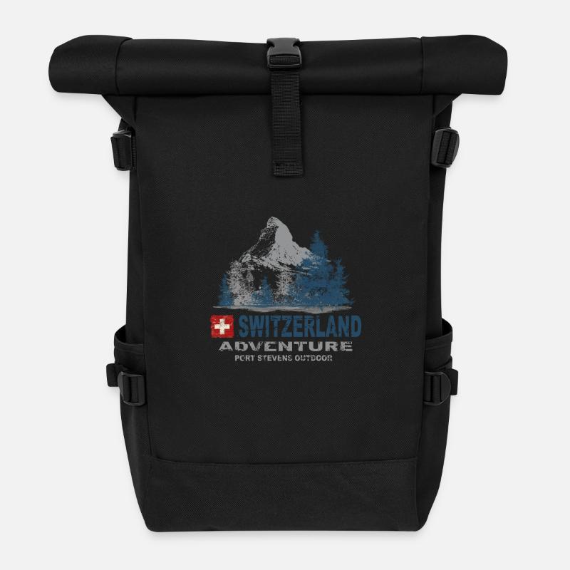 Switzerland - Schweiz - Rolltop Rucksack - Schwarz