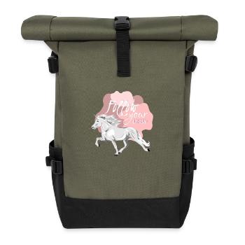 Follow your dreams with your fast Unicorn - Rolltop Rucksack - Olive/Schwarz - Vorne