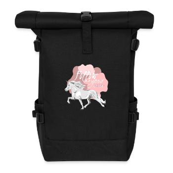 Follow your dreams with your fast Unicorn - Rolltop Rucksack - Schwarz - Vorne