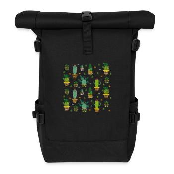 Motif de cactus - Sac à dos roll top - noir - Devant