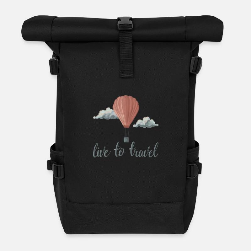 Live To Travel - Roll Top Backpack - black