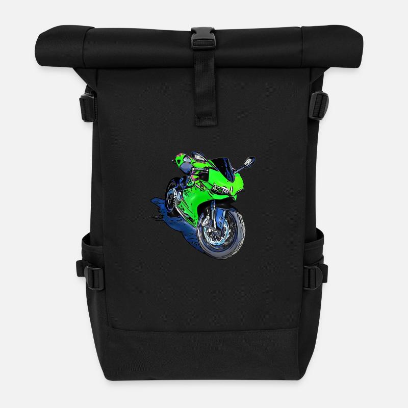Sport Motorcycle Green - Roll Top Backpack - black