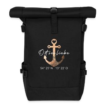 Ostseeliebe - Anker - Koordinaten Rügen - Rolltop Rucksack - Schwarz - Vorne